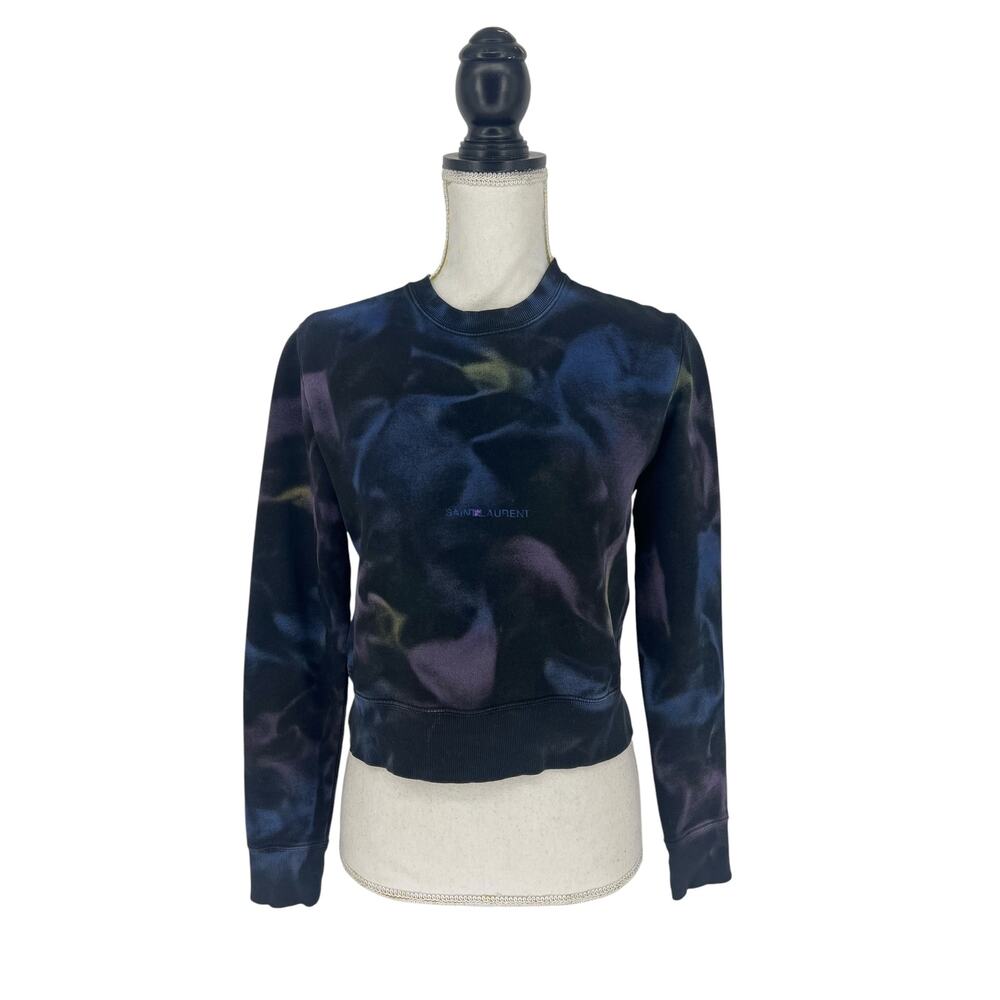 Saint Laurent Paris Tie Dye Logo Sweatshirt Blue Purple Cotton Size S - Picture 2 of 12